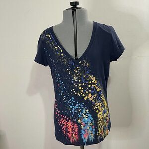 The North Face Organic Cotton V Neck Color Splatter Womens Sz Small T Shirt